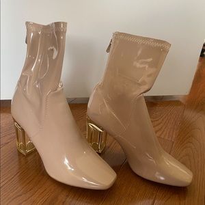 Chloe Perspex Heeled Ankle Boots in Nude